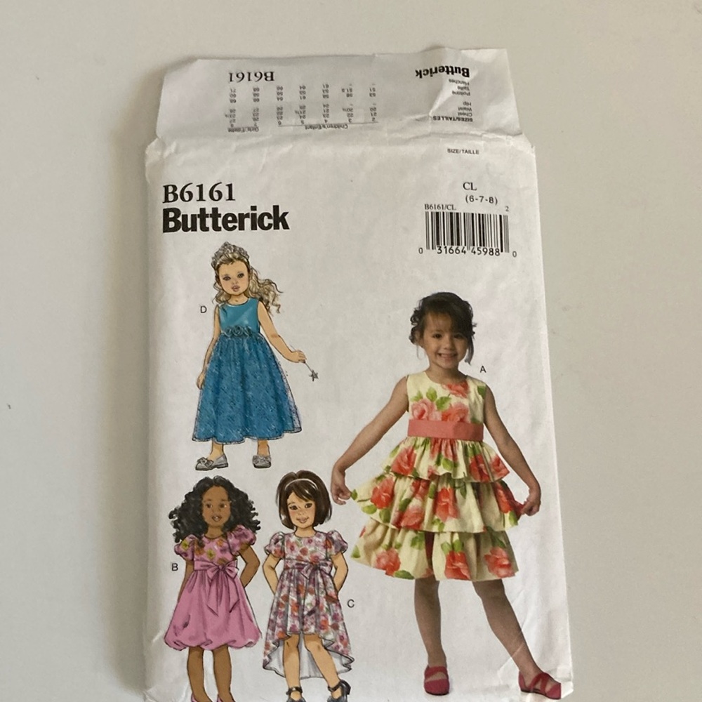 Butterick B6161 Girls' formal party Dress Pattern 6 7 8 uncut